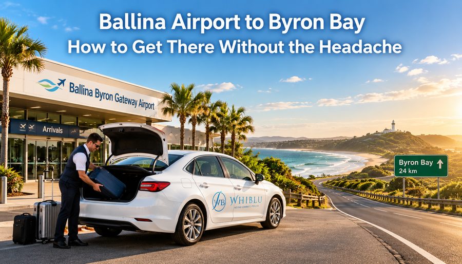Driver loading luggage outside Ballina Byron Gateway Airport