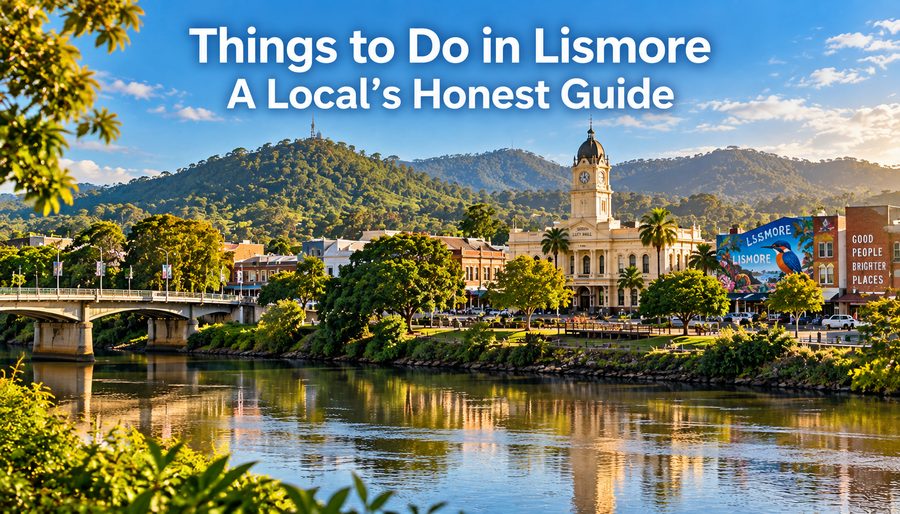 Lismore city hall and main street above the Wilsons River