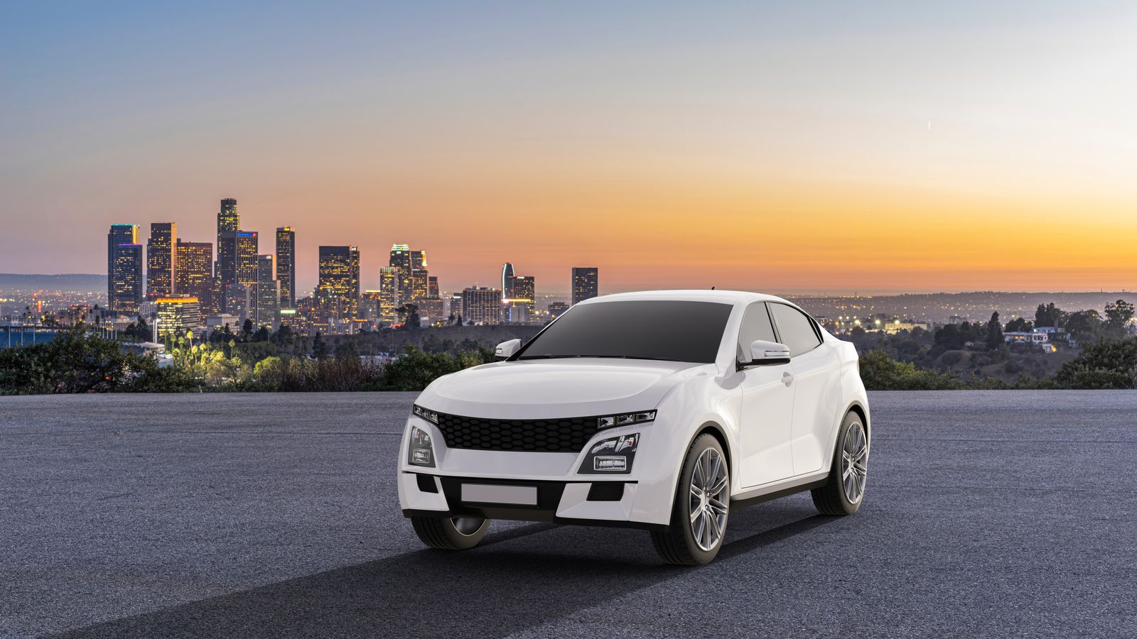 Vehicle parked with a regional skyline behind at sunset — WhiBlu rideshare services across the Northern Rivers